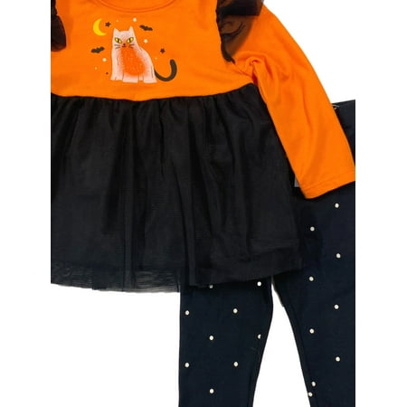 Girls' 3T Infant & Toddler Orange Cat Halloween Outfit Peplum Top & Leggings Set