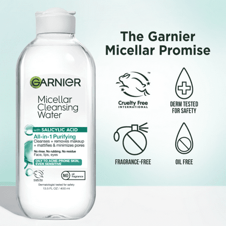 Garnier SkinActive Micellar Cleansing Water, All-in-1, Salicylic Acid, 13.5 fl oz