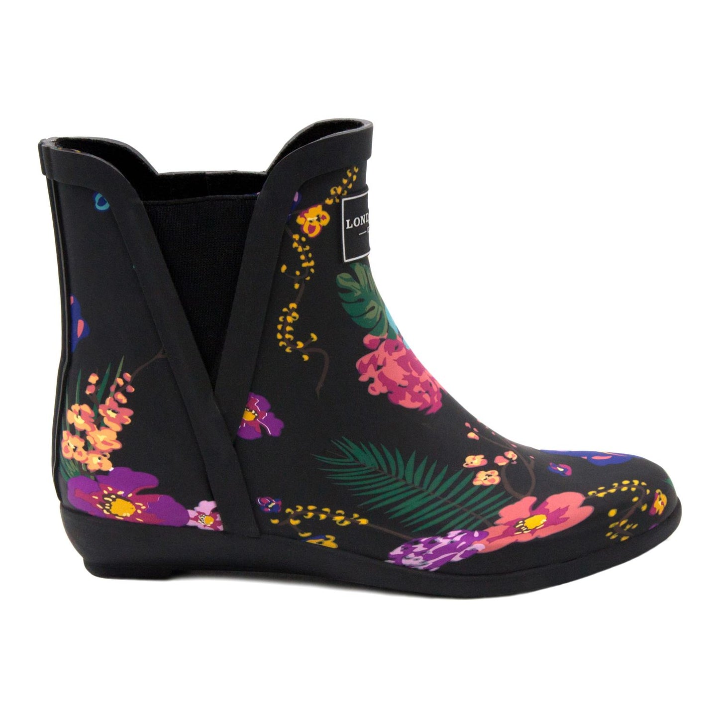 Women's 6 M London Fog Piccadilly Waterproof Rain Boots - Black Multi Floral *Damaged Box*