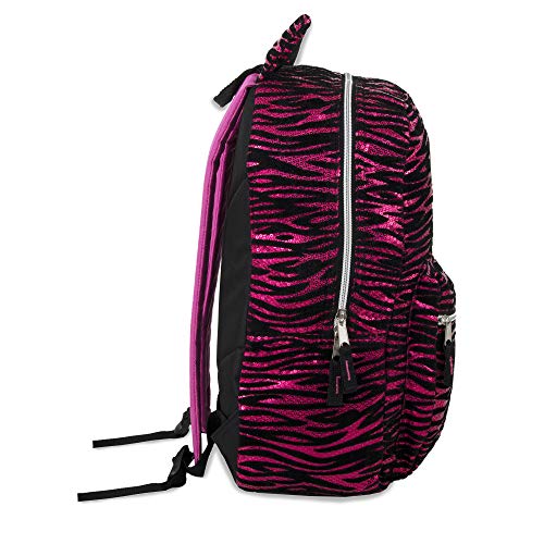Furry Pink Sequin Zebra Backpack for Kids -Plush Cat Ear Animal Backpack with Ears (Pink Zebra)