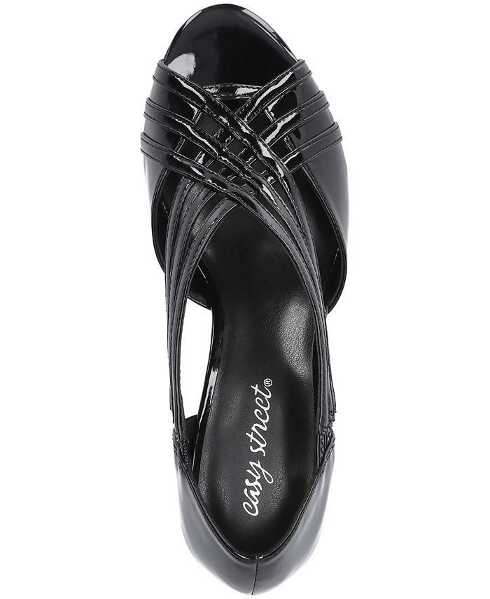 Women's 5.5M Easy Street Oceana Peep Toe Pumps - Black Patent