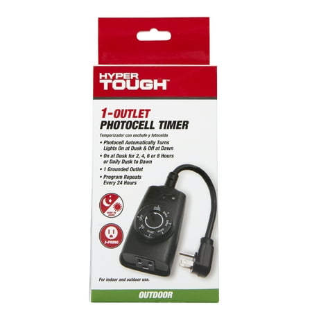 Hyper Tough Outdoor Photocell Dusk to Dawn Timer, Single Outlet, 10 Amps
