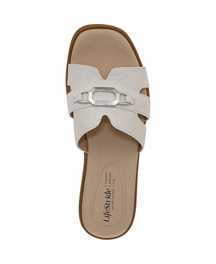 Women's 11M LifeStride Royalty Bit Square Open Toe Slide Sandals - Silver Metallic *Damaged Box Missing Lid*