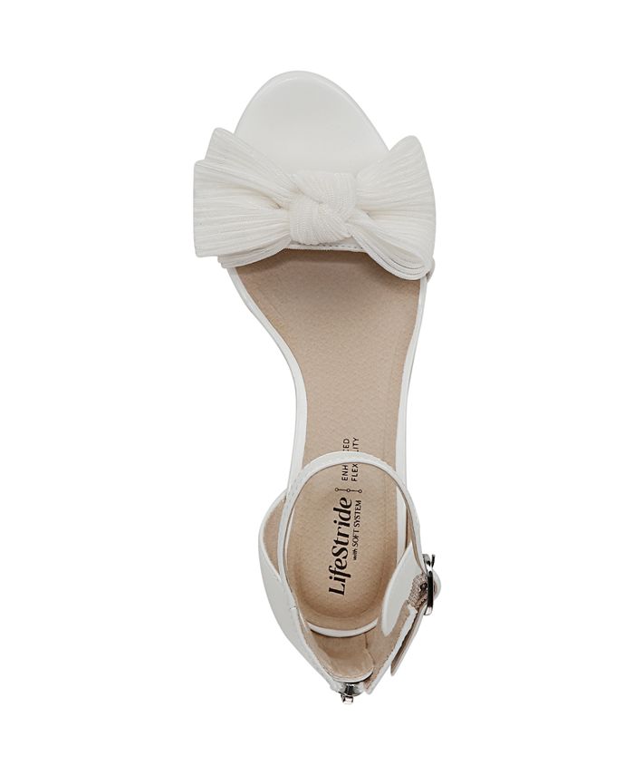 9 Women's LifeStride Florence-Bow Two Piece Block Heel Ankle Strap Sandals - White - 9M