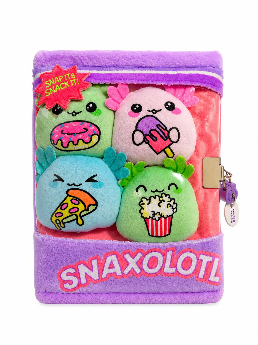 Snaxolotl Plush Journal with 4 Mini Snack Axolotl Plushies & Lock