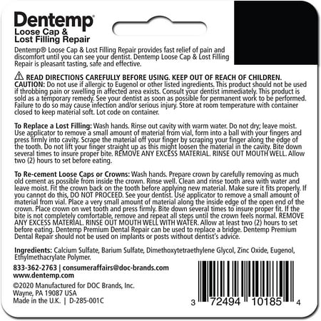 Dentemp Maximum Strength Loose Cap & Lost Filling Repair, 14+ Repairs