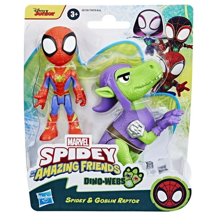 Marvel Spidey and His Amazing Friends Dino-Webs, Spidey and Goblin Raptor Action Figures *Damaged Package*