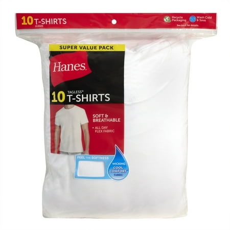 Men's S Hanes Super Value Pack White Crew T-Shirt Undershirts, 10 Pack