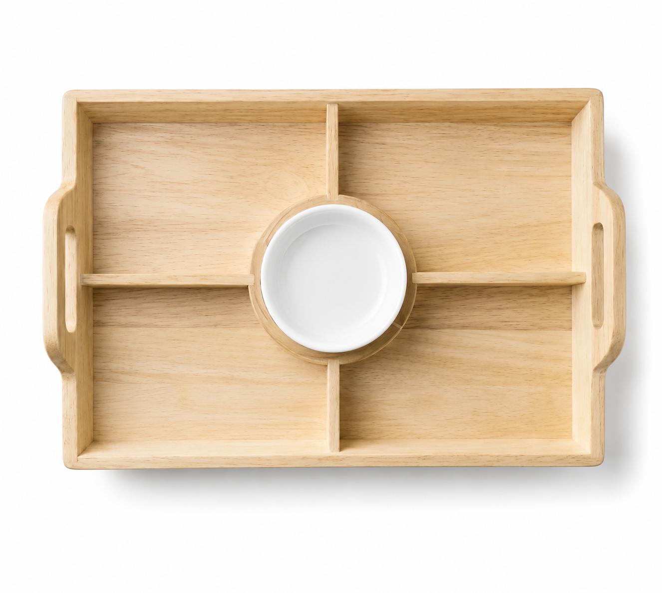 Brown/Cream Wooden Serving Tray with Ceramic Insert - Hearth & Hand with Magnolia