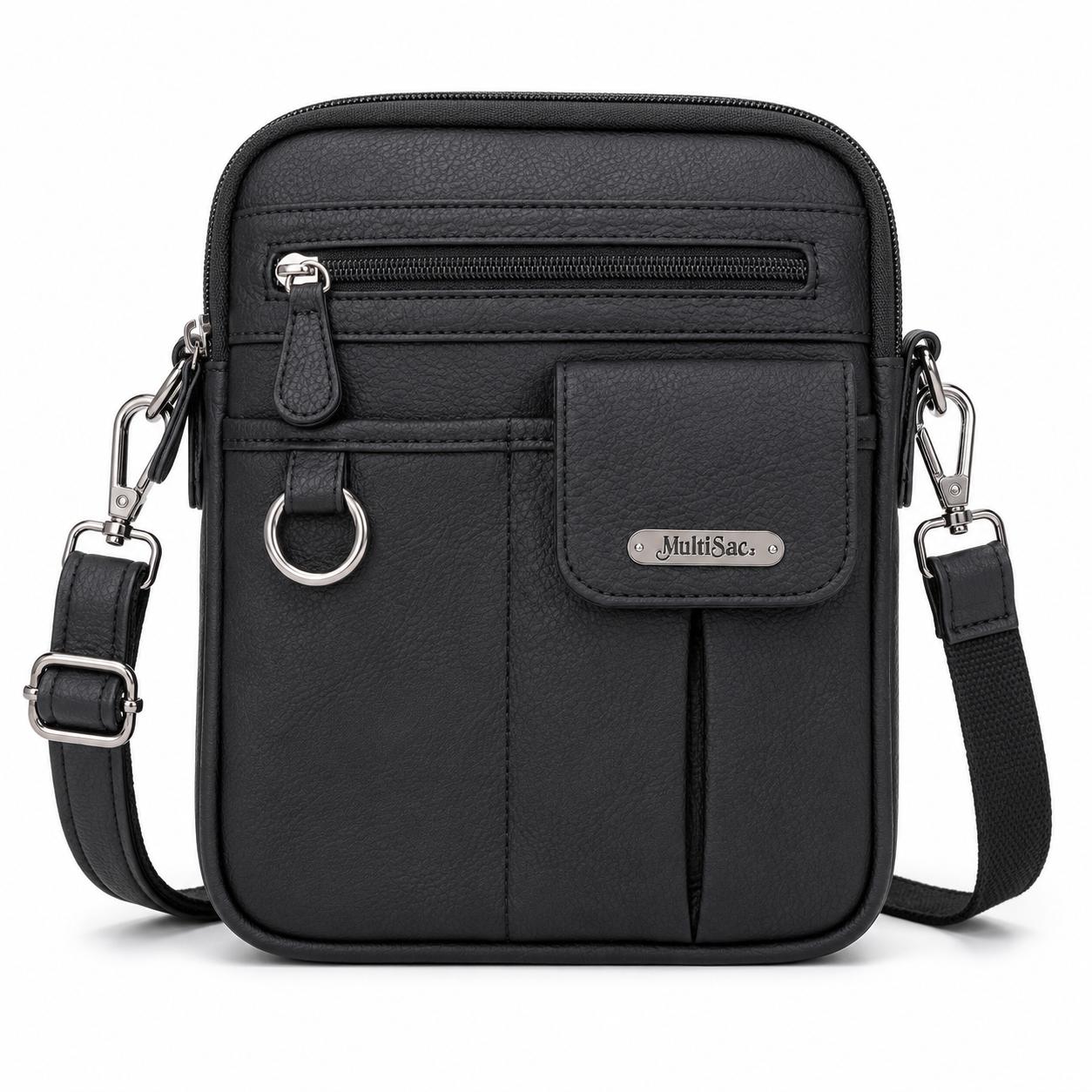 MultiSac Black Faux Leather Crossbody Shoulder Bag