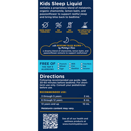 Mommy's Bliss Kids Sleep Liquid, Melatonin, Kids 3 Yrs +, Natural Grape, over-the-Counter. 4 fl oz