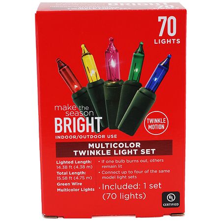 Multicolor Twinkle Light Set, 70 Lights