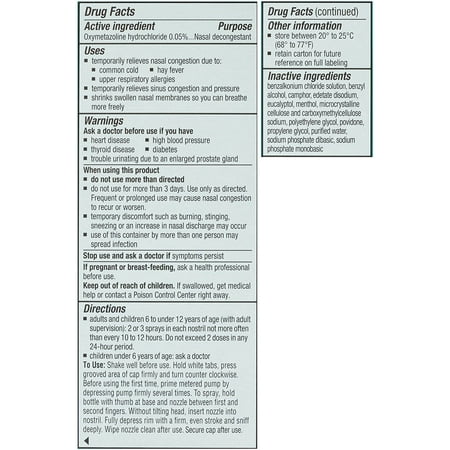 Afrin No Drip Severe Congestion Pump Mist Nasal Spray, 12 Hour Congestion Relief, 15 mL *Exp 2026/12*