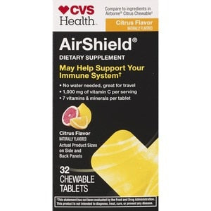 CVS Health AirShield Immune Support Chewable Tablets, Citrus, 32 ct *Exp 01/27* *Damaged Box*