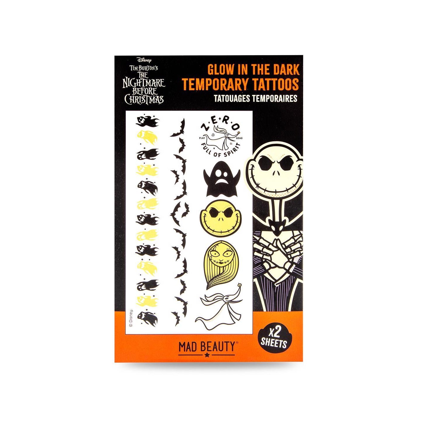 Disney Black/Yellow Nightmare Before Christmas Temporary Tattoos 1 pk Mad Beauty