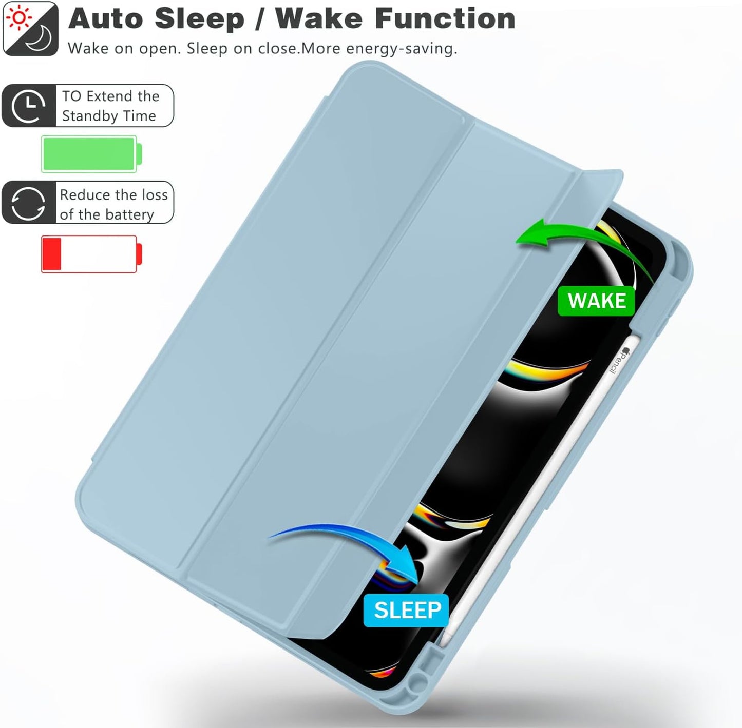 iPad Pro 11 Inch Case with Pencil Holder, Smart iPad Case