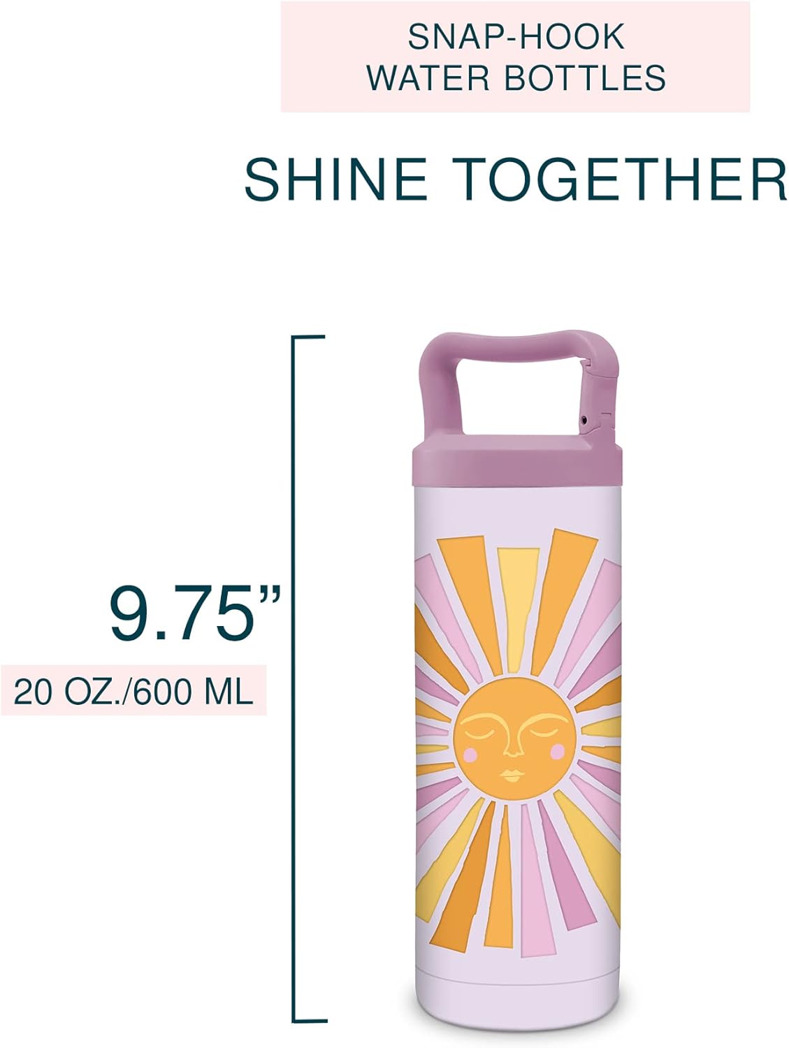 Insulated Water Bottle - 20-Ounce Snap-Hook Stainless Steel Water Bottles - BPA-Free Shine Together by Studio Oh!