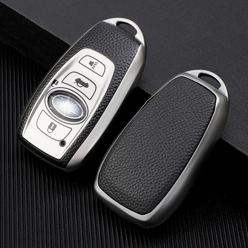 leather keychain Key fob cover for Subaru BRZ Legacy Outback Ascent Crosstrek Forester WRX accessories(silver)