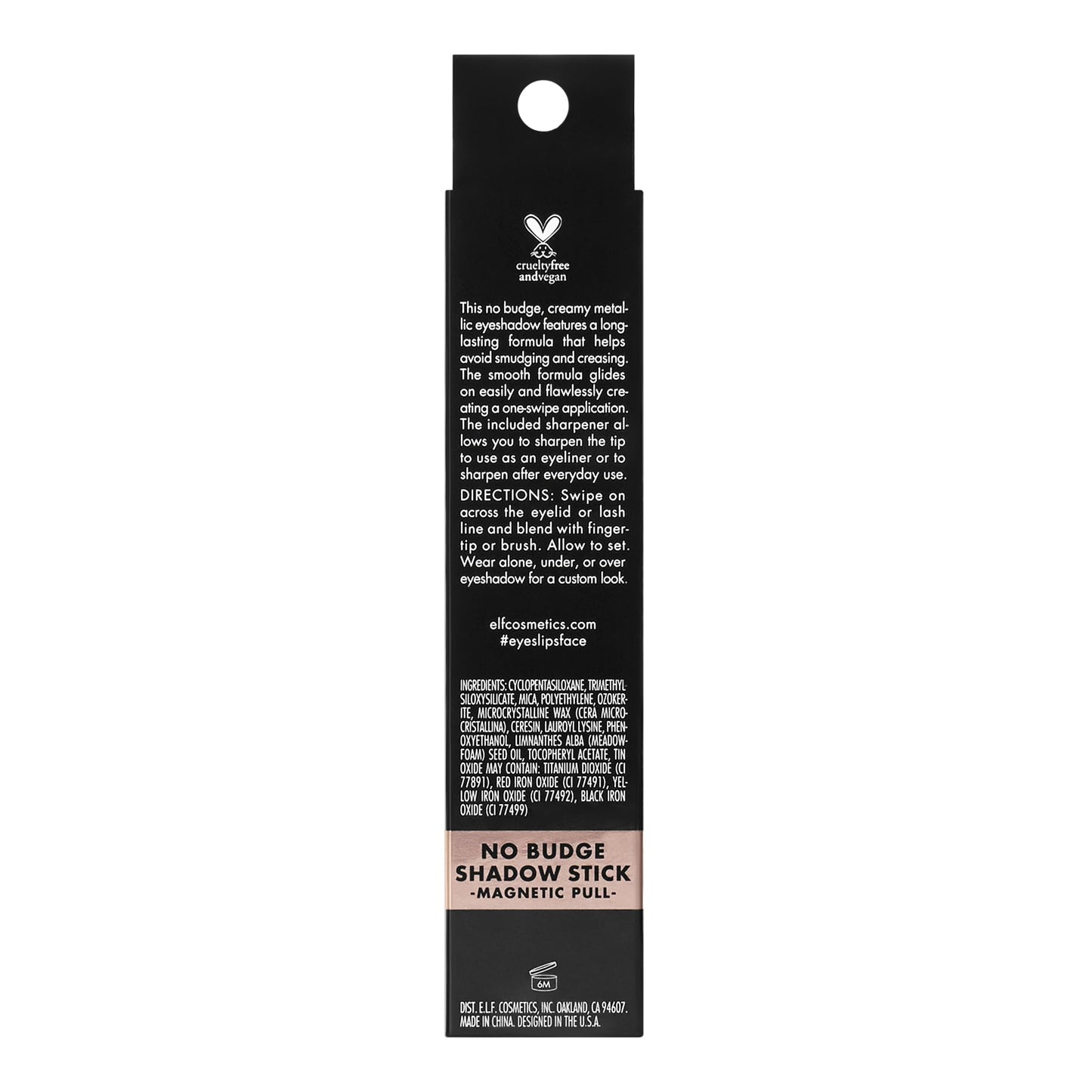e.l.f. No Budge Shadow Stick, Longwear, Smudge-Proof Eyeshadow, Twist-up Design & Built-in Sharpener, Vegan & Cruelty-Free, Magnetic Pull