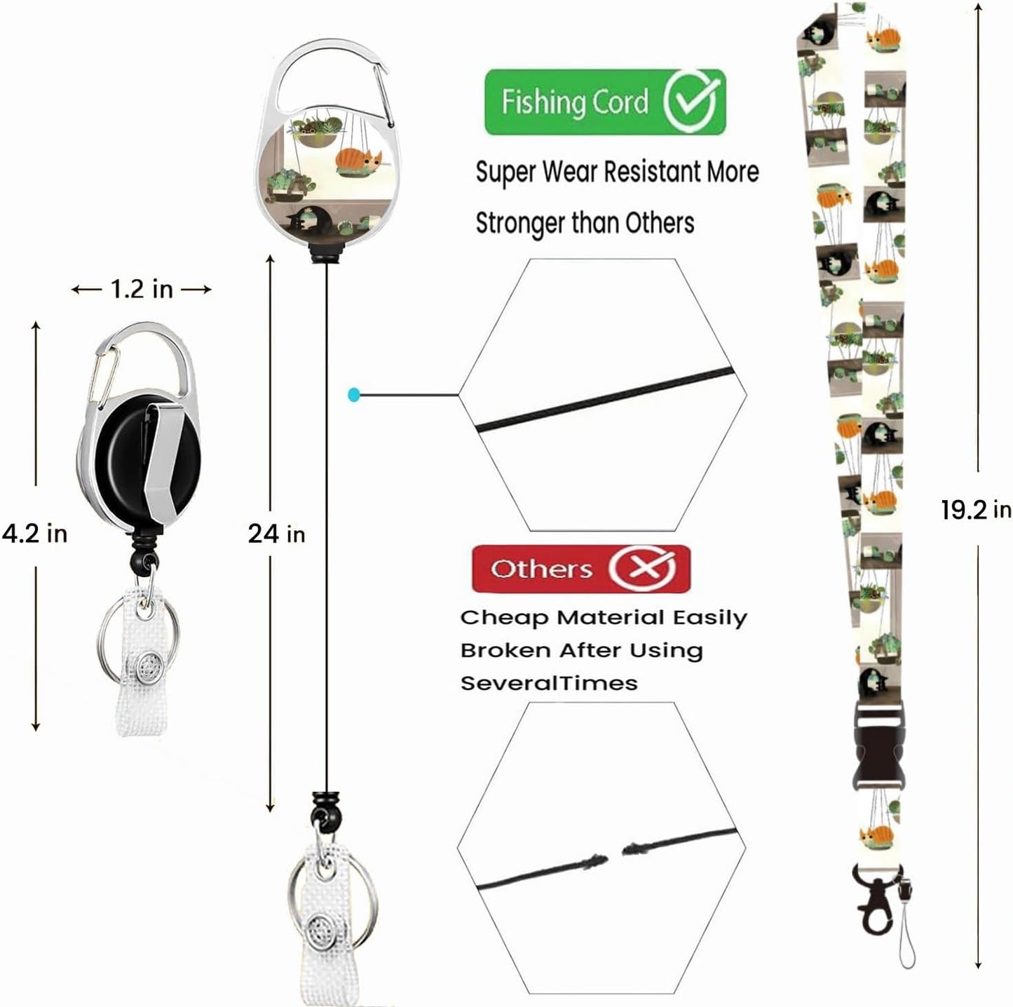 Cute Cat in Flowerpot ID Badge Holder with Lanyard Retractable Badge Reel Heavy Duty and Detachable Name Tag Clips Fashionable Vertical Card Protector for Women Student Teacher Nurse Office