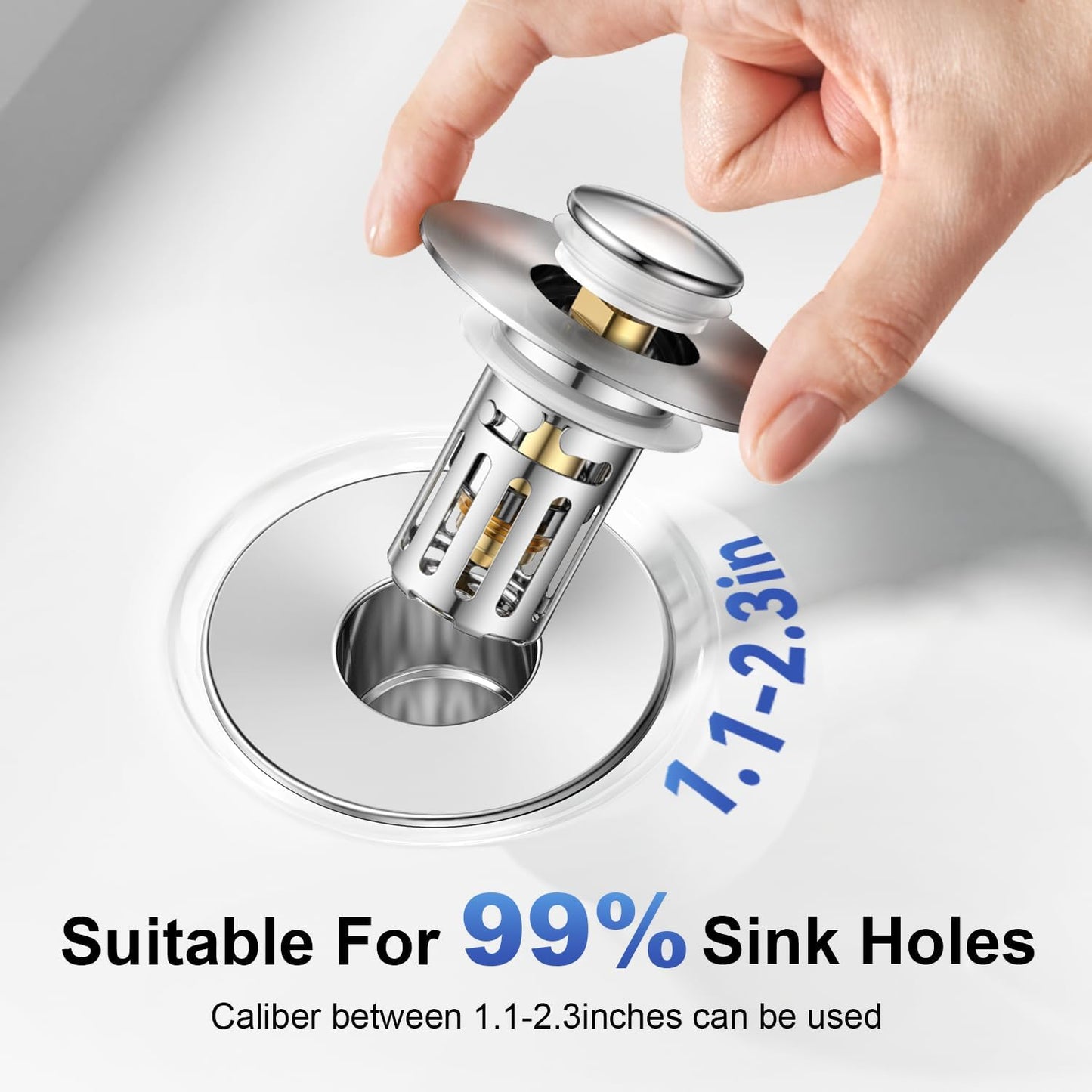 Bath Universal 2-in-1 Bathroom Sink Stopper, Pop-up with Anti-Clog Removable Stainless Steel Filter Basket DrainHair Stopper, Anti-Odor Stopper