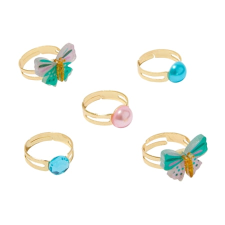 Claire s Club Little Girls Flower Box Adjustable Ring Set with Gemstones 5-Pack
