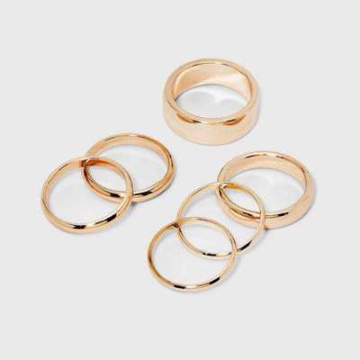 Band Ring Set 6pc - A New Day - Gold Size 8: Steel Stacking Jewelry, 18.14mm Diameter, Fashion Accessories