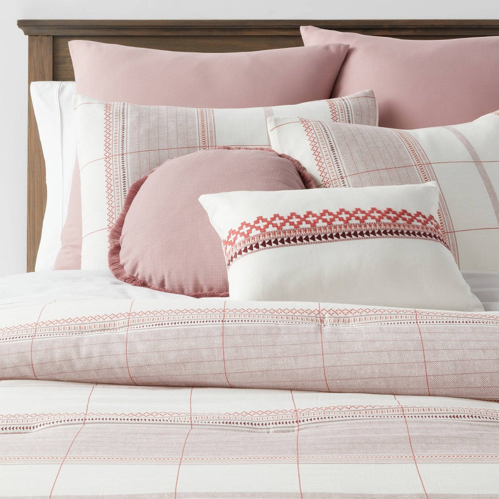 8pc King Stripe Boho Comforter Set Mauve - Threshold : Cotton Blend, Quilted, Includes Shams & Pillows