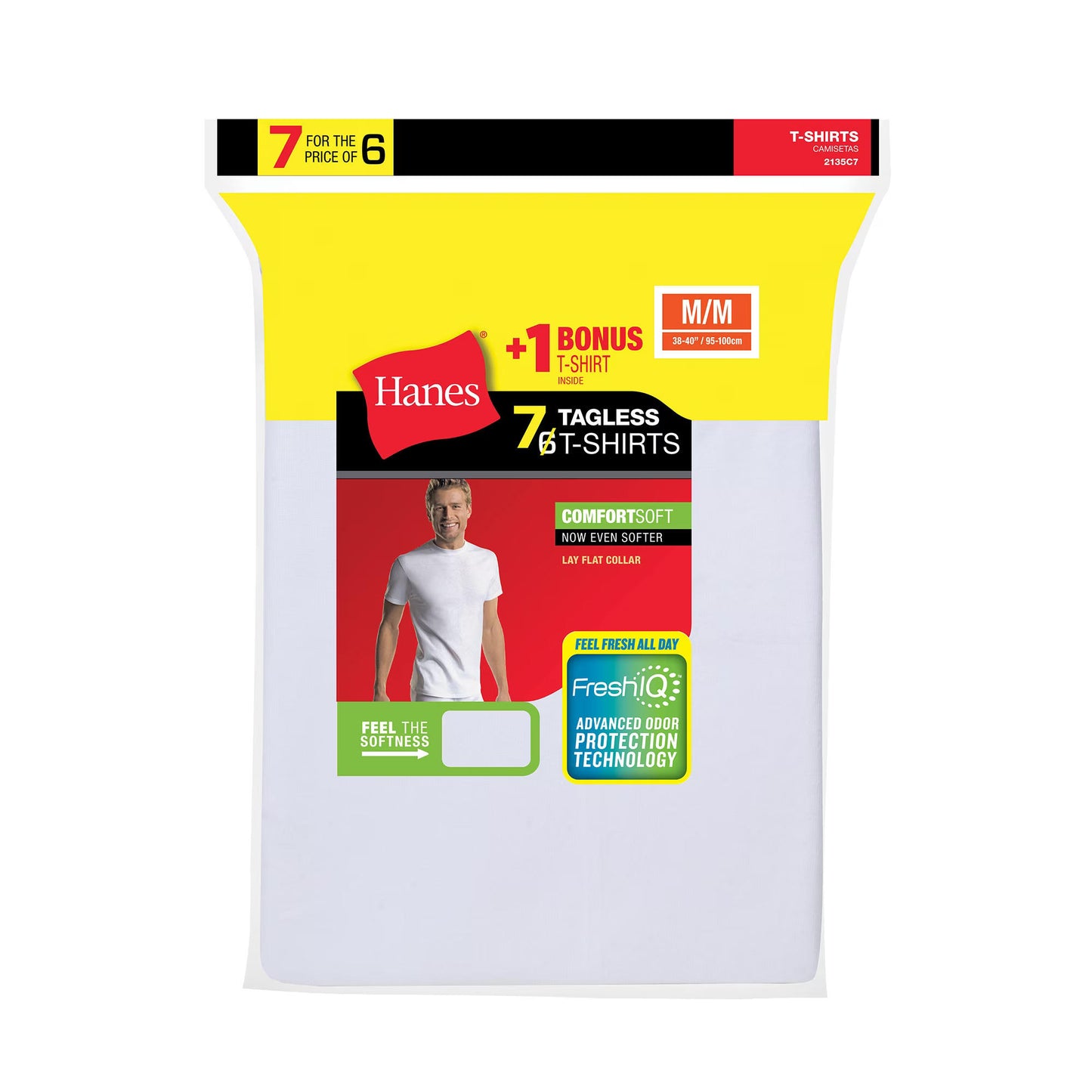 Hanes Men's White Tagless Crew Neck T-Shirts 7-Pack Size S