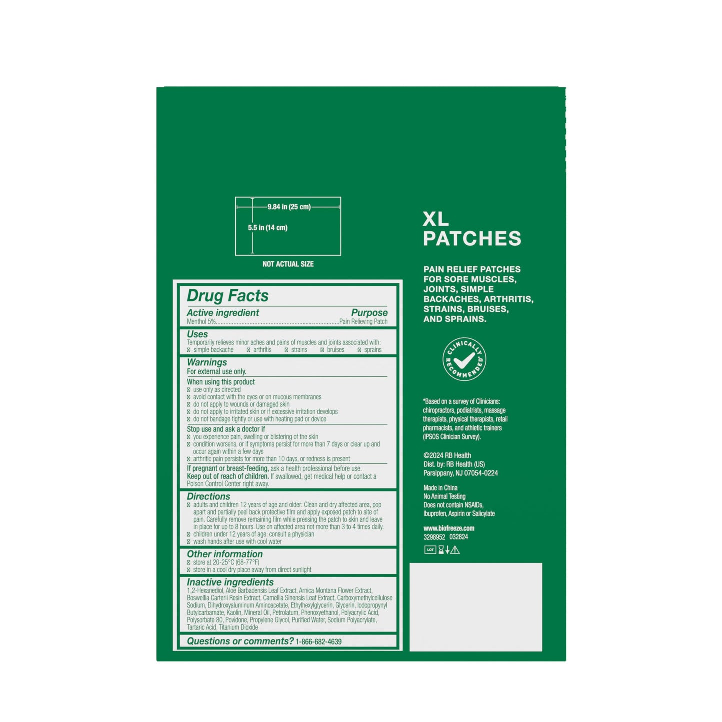 Biofreeze XL Pain Relief Patches 4ct