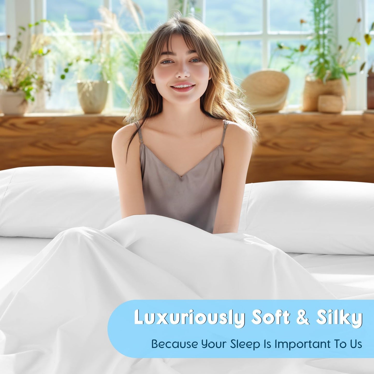 SONORO KATE 100% Egyptian Cotton Sheets Set - 1000 High Thread Count, Luxury 5-Star Hotel Sateen Bed Sheets, Soft, Breathable Long Staple Sheets, - 4 PC (White,King)