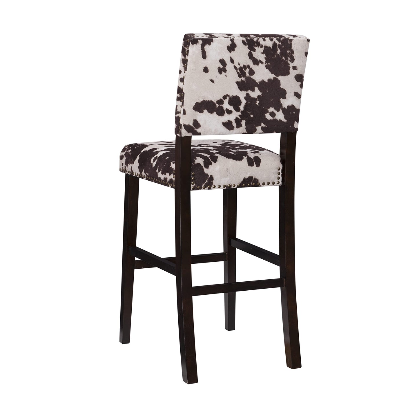 Cow Print Bar Stool with Frame in Dark Espresso Wood