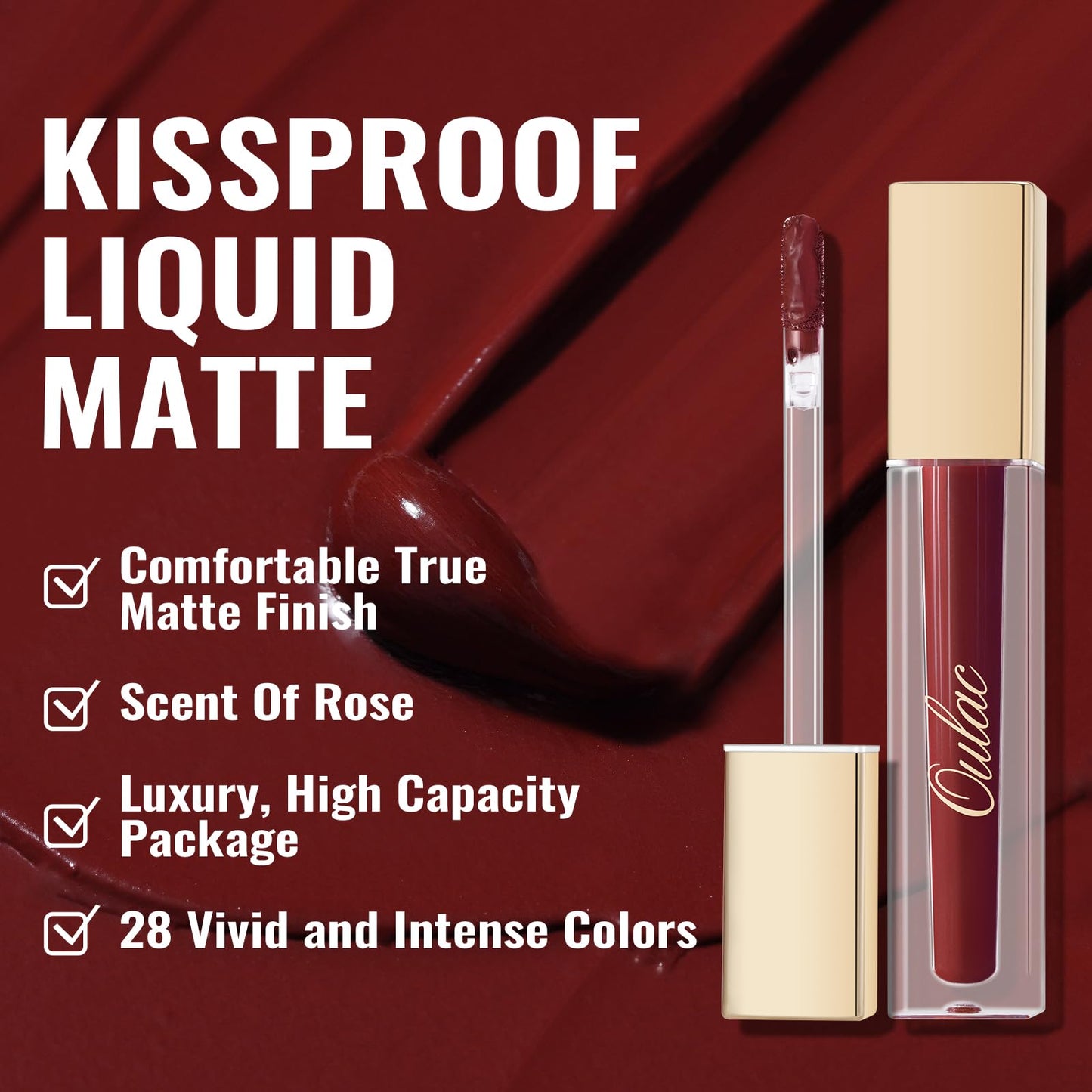 Oulac Matte Liquid Lipstick, Dark Red M18
