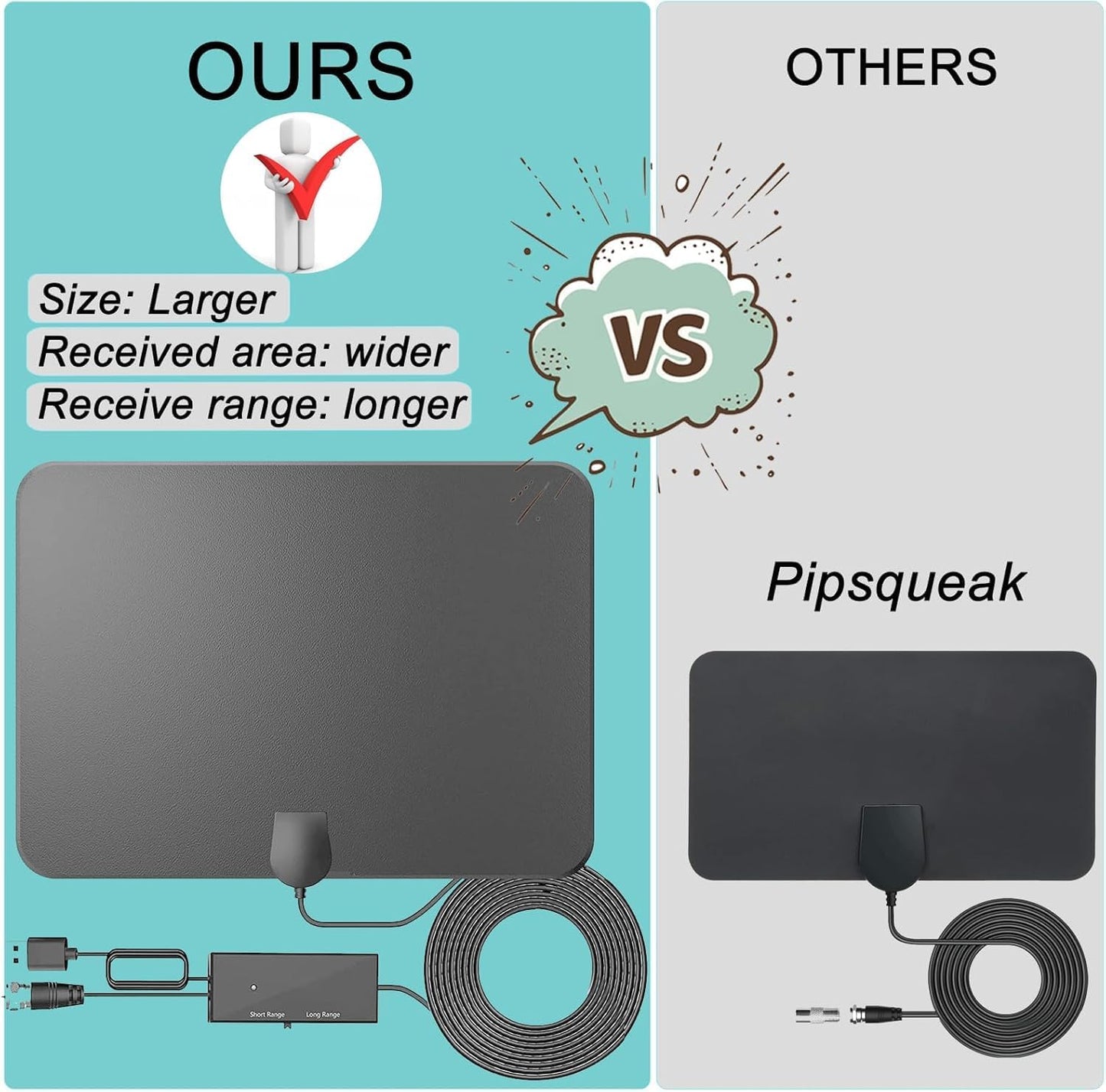 TV Antenna for Smart TV Indoor, TV Antenna for Local Channels,Support 4K 1080p with Signal Booster, 18FT Coax HDTV Cable (Darkblack)