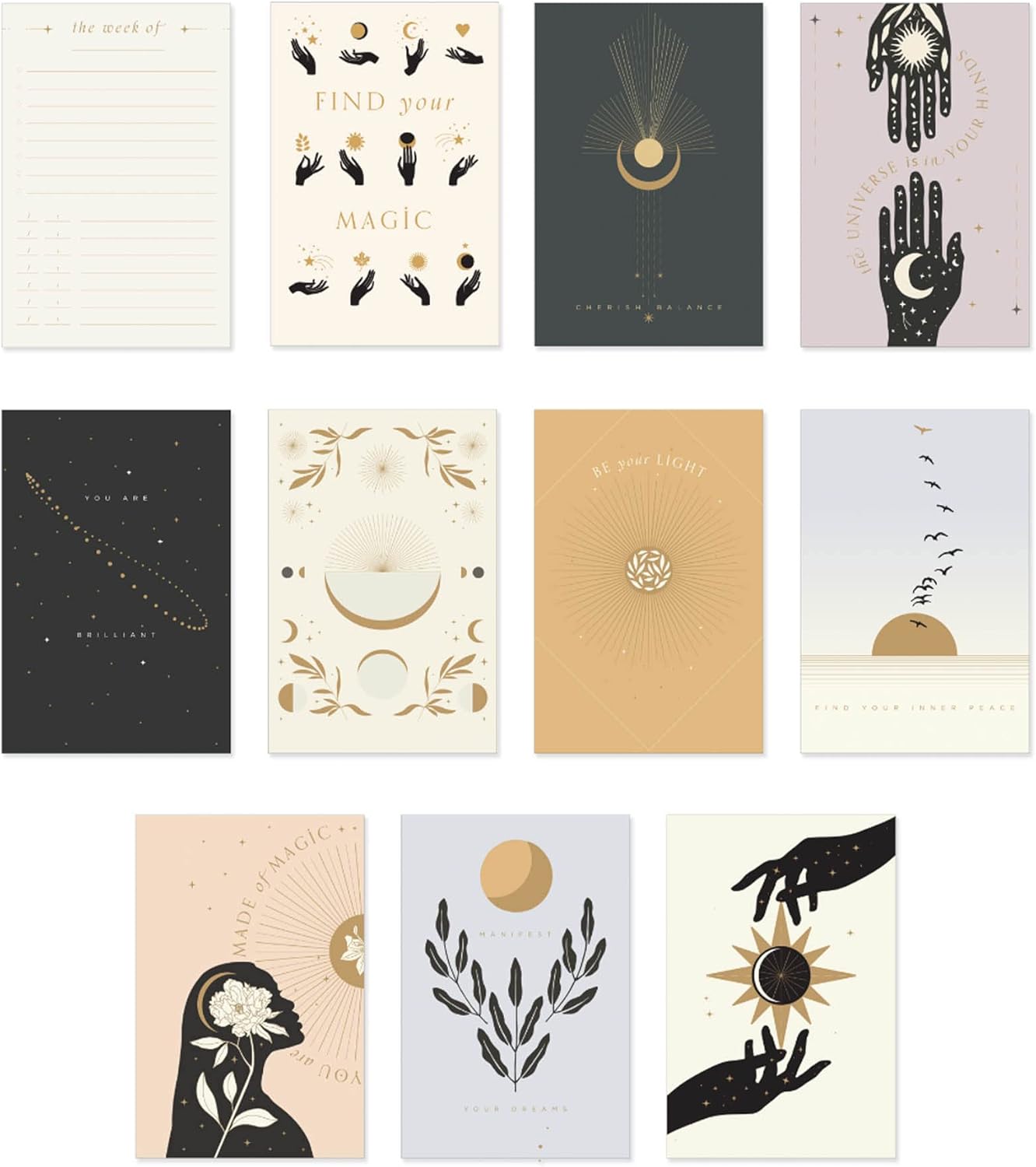 Fringe Studio Affirmation Cards w/Woodblock Stand, Magique Universe, 4 X 6