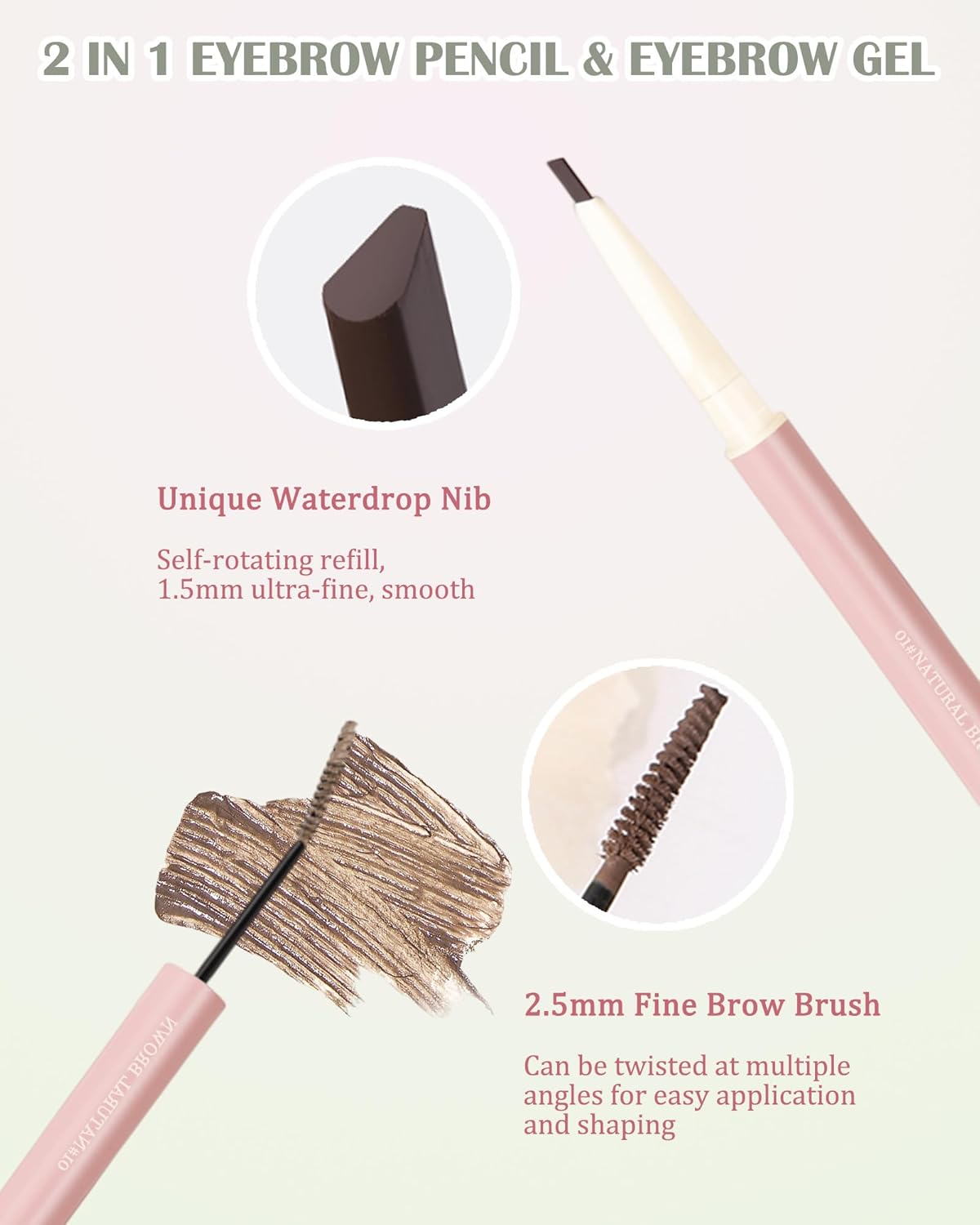 Tinted Eyebrow Gel Brow Pencil-2 in 1 Ultra-Fine Brow Pencil & Tinted Brow Setting Glue, Longlasting Waterproof Smudge-proof,Fill Define and Brow Fast Sculpt,Brow Color Makeup for Women-02 light Brown