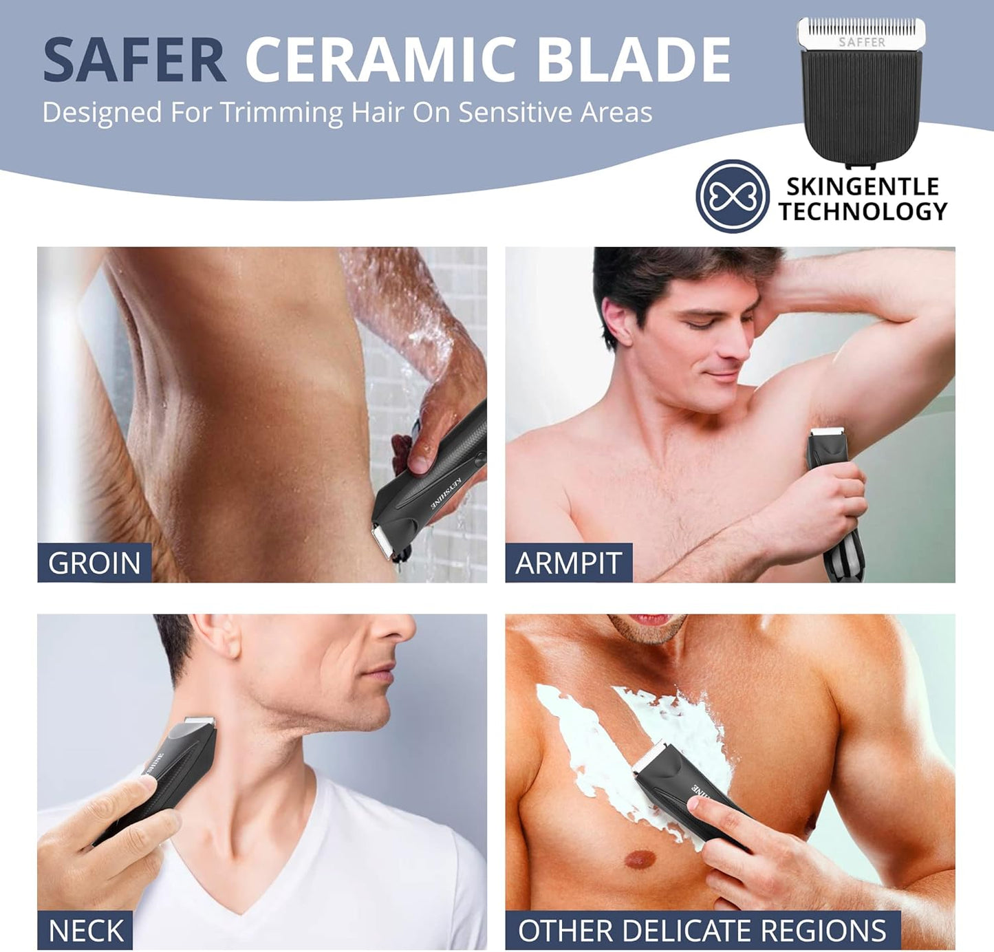 Keyshine Electric Body Hair Trimmer for Men: Waterproof 2-in-1 Groin Hair Trimmer for Beard Hair Chest Hair Armpit Hair Legs Hair Pubic Hair Black
