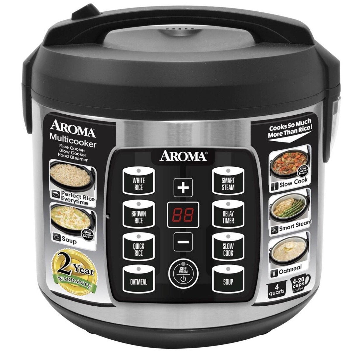 Aroma Digital Rice Cooker Stainless Steel 20-Cup ARC-1030SB
