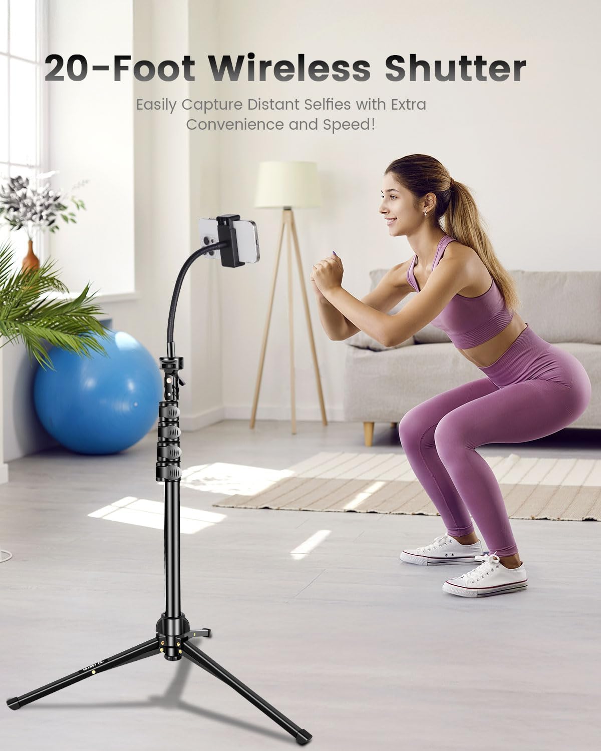 Phone Tripod Stand, Flexible Gooseneck, with Remote, Adjustable Travel Tripod for Cell Phone, Selfie Stick for Recording and Vlogging, Compatible with iPhone Android