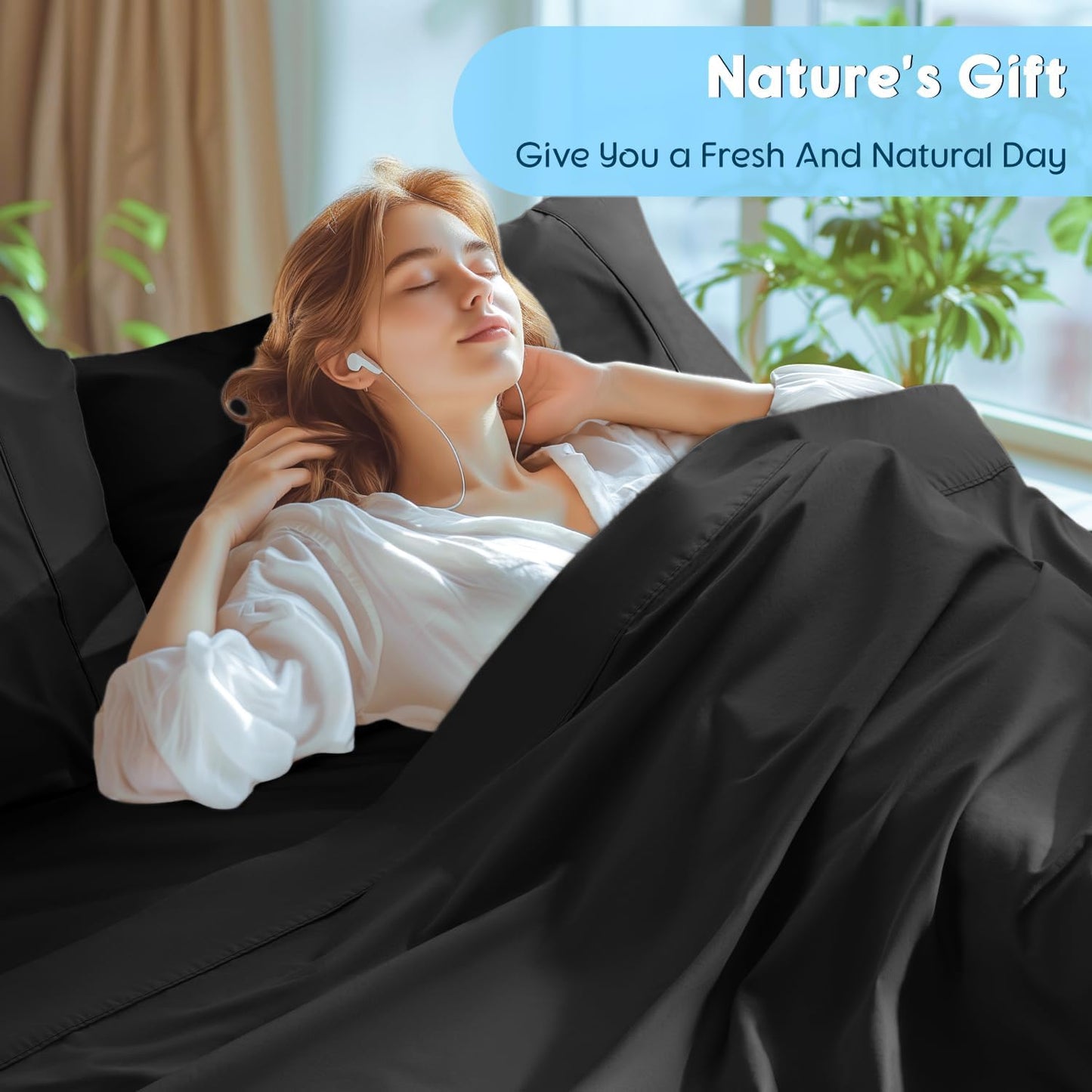 SONORO KATE 100% Egyptian Cotton Sheets Set, Extra Deep Pocket up to 18-24,1000 High Thread Count, Soft & Breathable 5-Star Hotel Sateen Bed Sheets - 4 PC (Black,King)