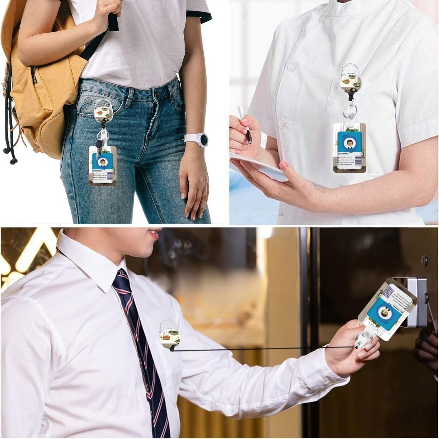 Cute Cat in Flowerpot ID Badge Holder with Lanyard Retractable Badge Reel Heavy Duty and Detachable Name Tag Clips Fashionable Vertical Card Protector for Women Student Teacher Nurse Office