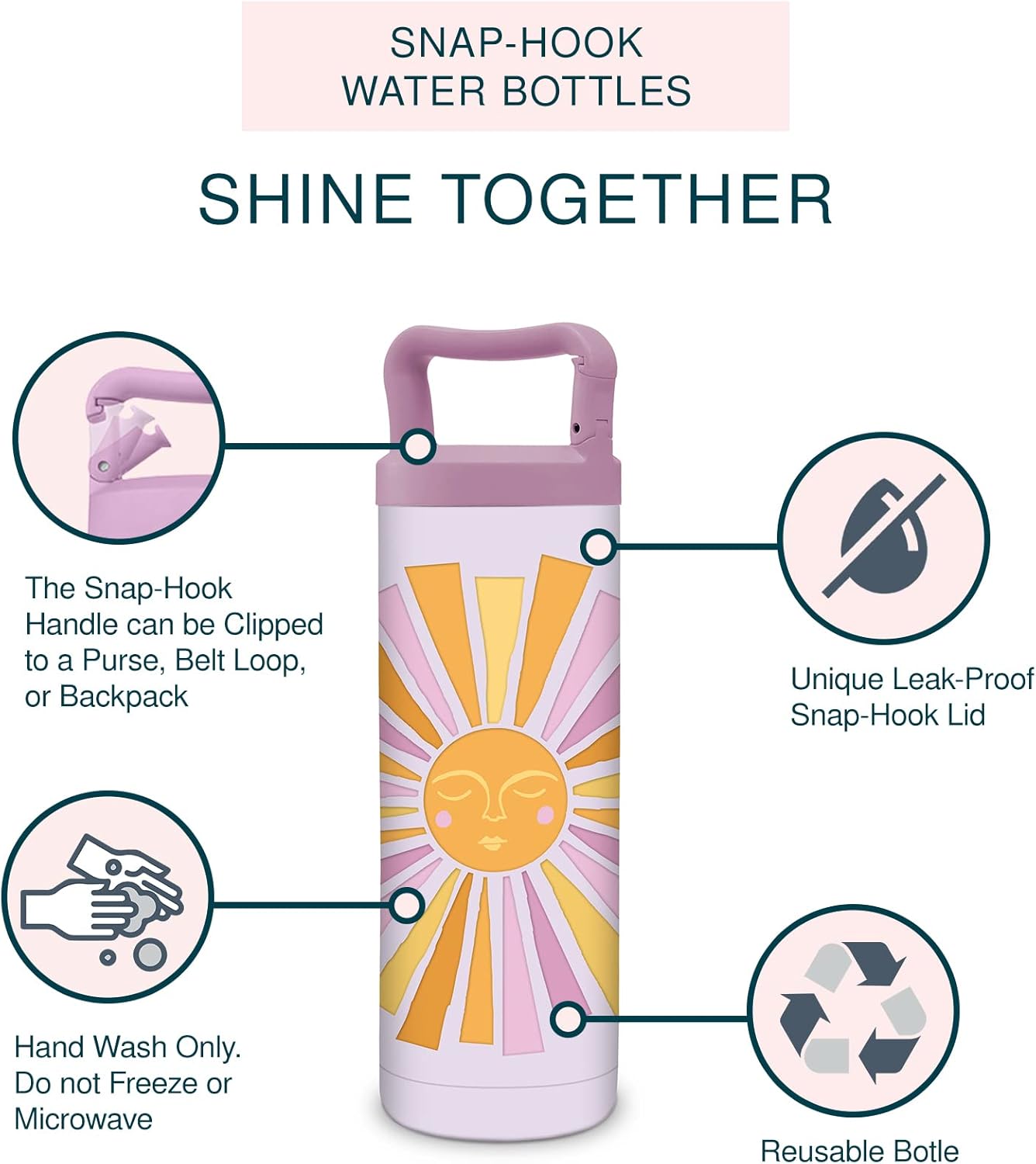 Insulated Water Bottle - 20-Ounce Snap-Hook Stainless Steel Water Bottles - BPA-Free Shine Together by Studio Oh!