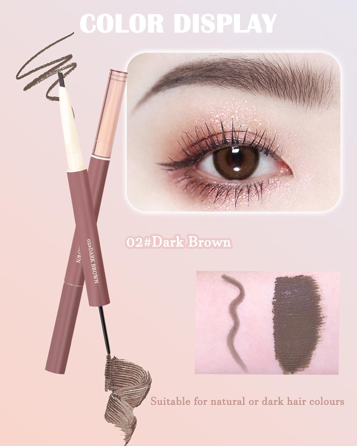 Tinted Eyebrow Gel Brow Pencil-2 in 1 Ultra-Fine Brow Pencil & Tinted Brow Setting Glue, Longlasting Waterproof Smudge-proof,Fill Define and Brow Fast Sculpt,Brow Color Makeup for Women-02 light Brown