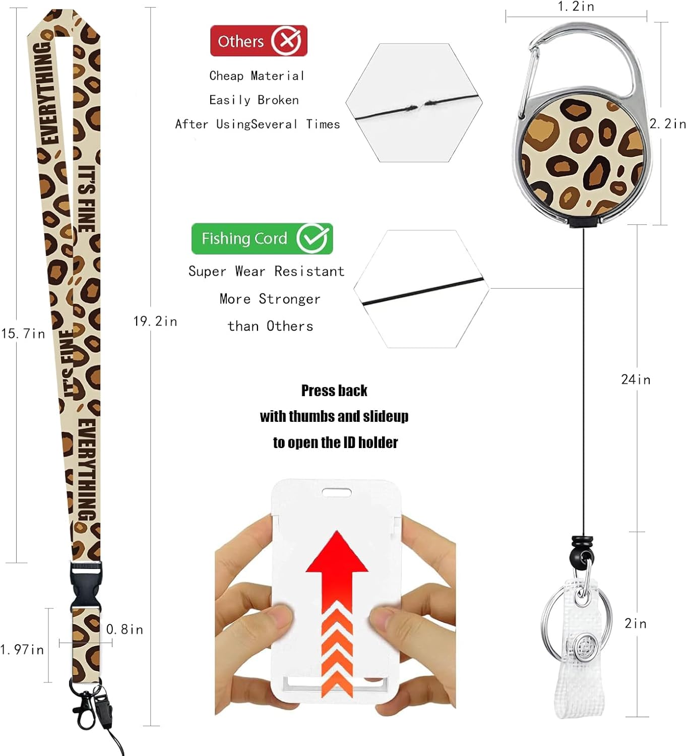 It's Fine Design with ID Badger Holder Teacher Lanyard Work Badge with Belt Clip Keychain Necklace Retractable Keychain Heavy Duty Reel Clip Vertical ID Card Protective Case