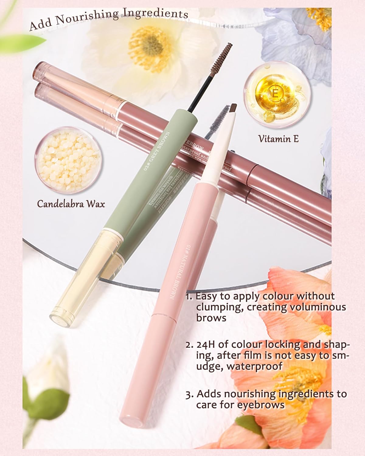Tinted Eyebrow Gel Brow Pencil-2 in 1 Ultra-Fine Brow Pencil & Tinted Brow Setting Glue, Longlasting Waterproof Smudge-proof,Fill Define and Brow Fast Sculpt,Brow Color Makeup for Women-02 light Brown