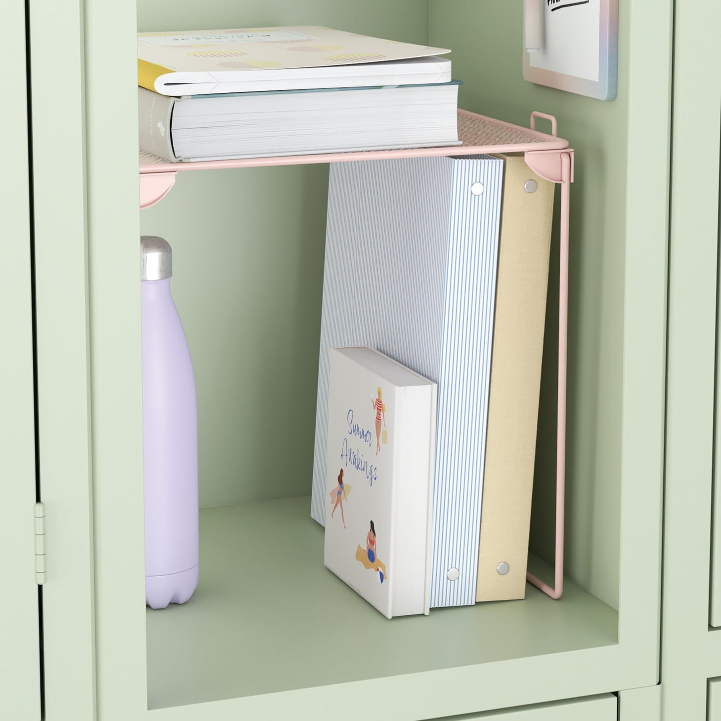 U Brands Mesh Locker Shelf, Peachy Pink, Stackable Organizer