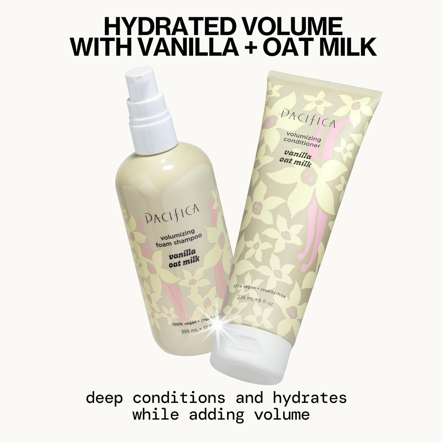 Pacifica Vanilla Oat Milk Volumizing Foam Shampoo Weightless Foaming Shampoo for Fine or Flat Hair, Adds Volume & Body, Hydrating Oat Milk, Sulfate-Free, Vegan