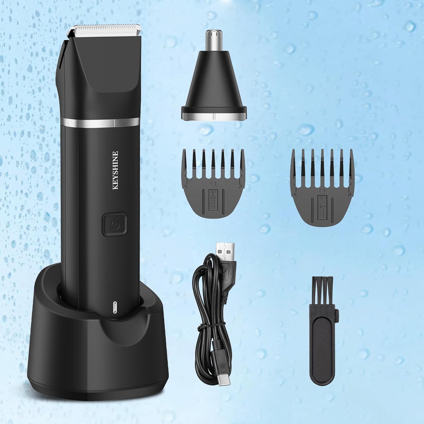 Groin Hair Trimmer - Nose Trimmer: IPX 7 Waterproof Electric Ball Trimmer for Men - 2 in 1 Body Groomer with Replaceable Ceramic Blade Heads - Keep You Trim Neat Clean