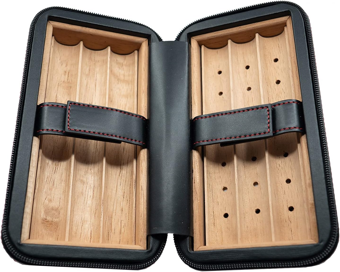 Segaphy Cigar Travel Humidor Case Box with Cedar Lining Portable Leather Humidor with 2-Way Humidity Control Hold 6 Cigars(Black)