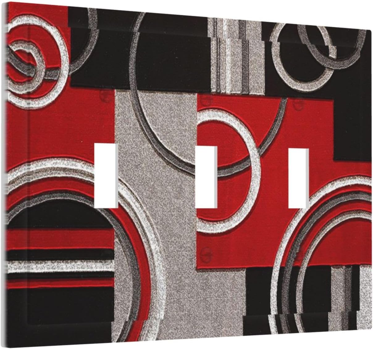 Abstract Art Red Black Grey Gray White Geometric Mid Century Triple Toggle Decorator Outlet Light Switch Wall Plate Cover Jumbo Decorative 3 Gang Three Device Receptacle Faceplate Cover